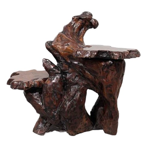 Carved Burl Wood Pedestal Plant Sculpture Stand / Coffee Table For Sale