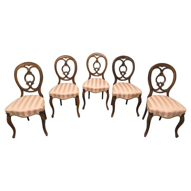 Brown Victorian Balloon Back Dining Chairs, Set of 5 For Sale - Image 8 of 8