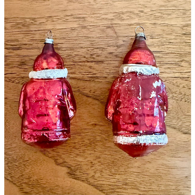 Wonderful antique mercury glass Santas, set of two made in Germany, one slightly larger than the other. Hand blown silver...