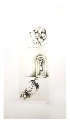 Fred Deux - Grey Surrealism VII - Signed Original Etching