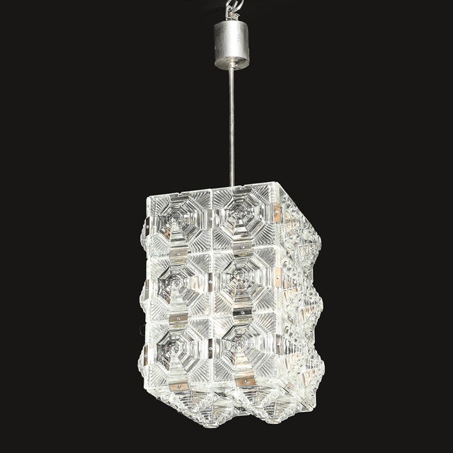 Mid-Century Glass & Chrome Fitted Rectangular Pendant Chandelier by Kinkeldey For Sale - Image 9 of 18