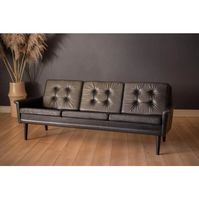 Vintage Scandinavian Rosewood and Black Leather Three Seat Sofa For Sale - Image 13 of 13