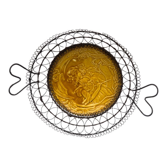 Austrian Majolica Art Nouveau Wire Basket Circa 1900 For Sale