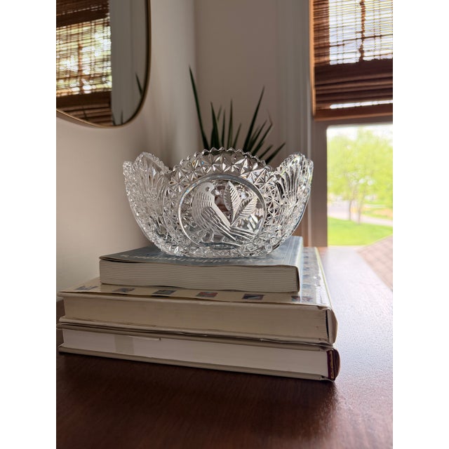 Indiana Glass Company Antique Eapg Indiana Glass "Bird and Strawberry" Master Berry Serving Bowl For Sale - Image 4 of 6