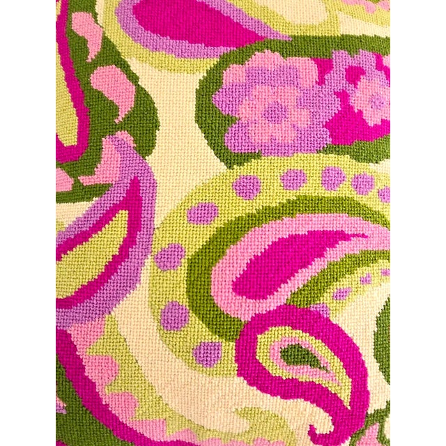 1980s Vintage Needlepoint Pillow With Paisley Floral Motif For Sale - Image 5 of 16