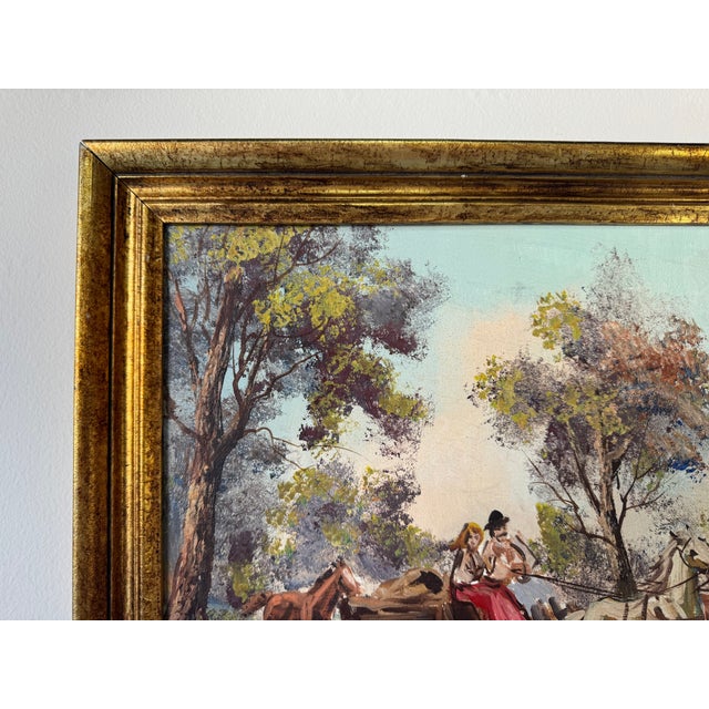 1970s Vintage Country Impressionist Horse & Carriage Oil on Canvas Painting – Frame For Sale In Miami - Image 6 of 11