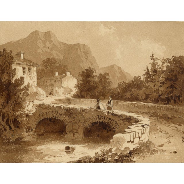 Paper Attrib. William Page, Figures on a Stone Bridge, Graphite and Paper For Sale - Image 7 of 7