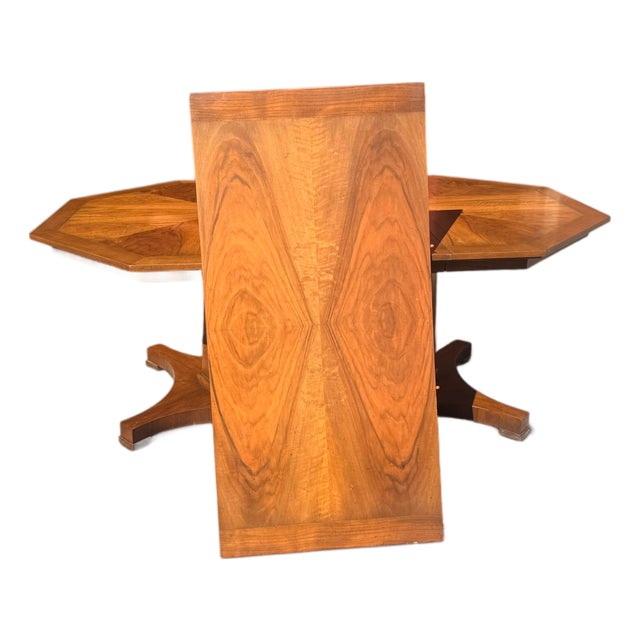 Vintage Baker Furniture Walnut Octagonal Extension Dining Table With Two Leaves For Sale