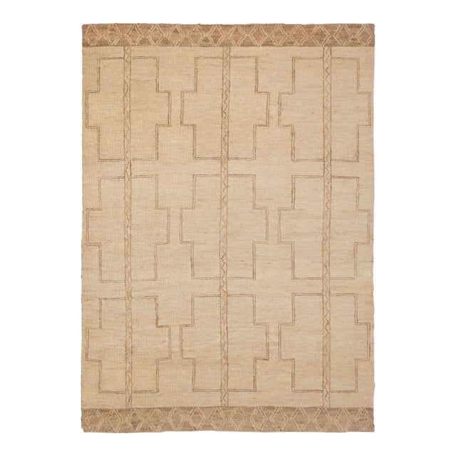 6x9Ft. Natural jute Beige Taureg Inspired Bohemian Soumek Jute Hand Woven Rug For Sale