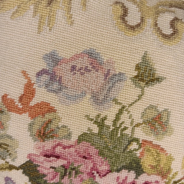 Vintage Petit Point Needlepoint Multicolor Floral Pillow With Feather Insert For Sale In Austin - Image 6 of 17