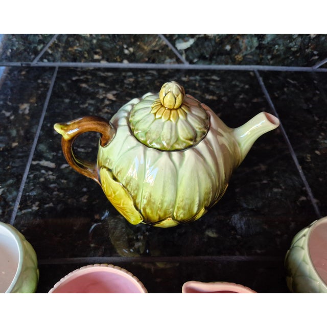 Italian Mid 20th Century Italian Majolica Artichoke Tea Set - 5 Pieces For Sale - Image 3 of 11