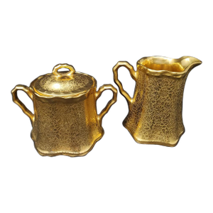 Vintage Wheeling Decorating Company WDC Ransom Creamer and Sugar Bowl Doves Roses Daisies