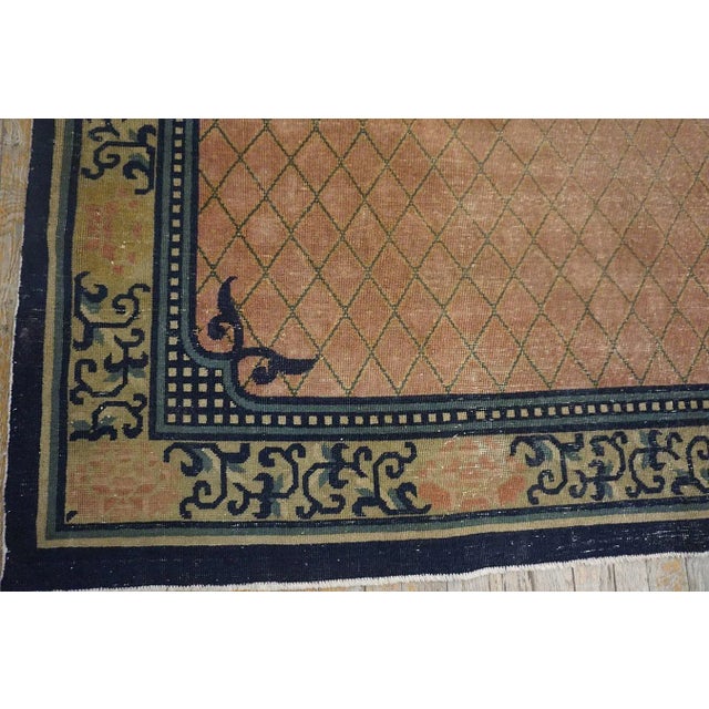 Pretty Rose Background Color With Geometric Design Antique Chinese Rug For Sale - Image 12 of 14