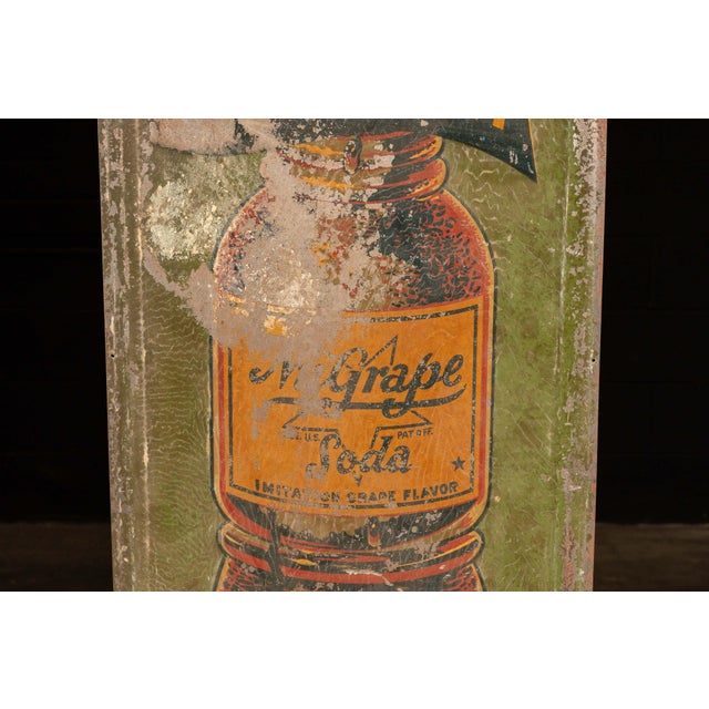 1920s Antique Nu-Grape Embossed Painted Tin Advertising Sign For Sale - Image 5 of 8