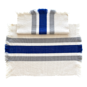Vintage Blue Stripe Fringe Placemats and Napkins-8 Pieces