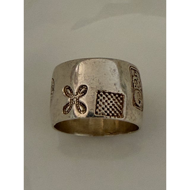 Vintage Gold-Tone Sterling Silver Wide-Band Ring Featuring Engraved Crown, Star, Etc. And Mark of Turkey Inside the Ring For Sale - Image 4 of 5