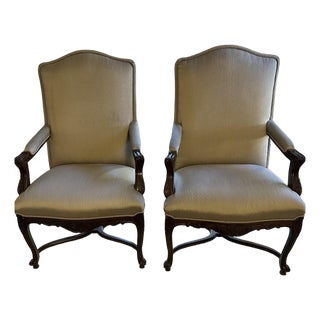 1980s Guy Chaddock French Régence / Louis XV Style Walnut Armchairs - A Pair For Sale