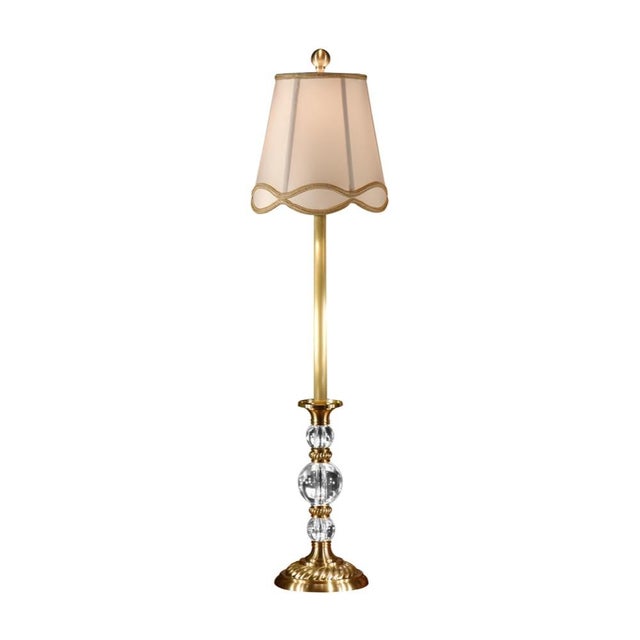 Antique brass with lead crystal 36h x 6.5w x 6.5d Shade Dimensions: top(6) bottom(9) side(7.5x2)
