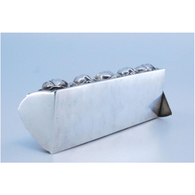 Triangular Silver Toothpick Holder with Roses on Base and Lid For Sale - Image 4 of 11