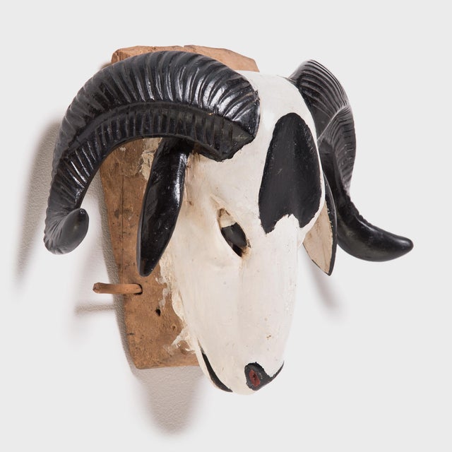 Tribal West African Baule Painted Ram Mask, C. 1950 For Sale - Image 3 of 4