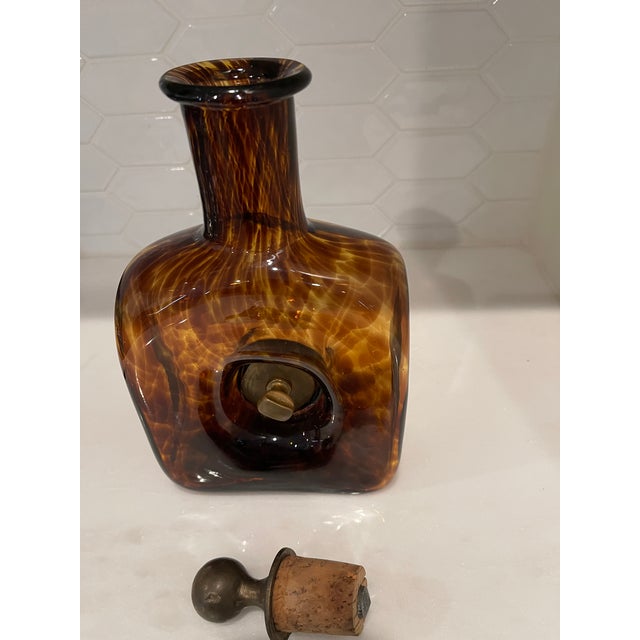 Metal 1960s Mid Century Modern Faux Tortoiseshell Hand-Blown Glass Decanter Attributed to Christian Dior Home Collection For Sale - Image 7 of 7