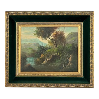 Antique 1889 Impressionist Original Oil on Canvas Painting Landscape With Cascade Framed and Signed For Sale