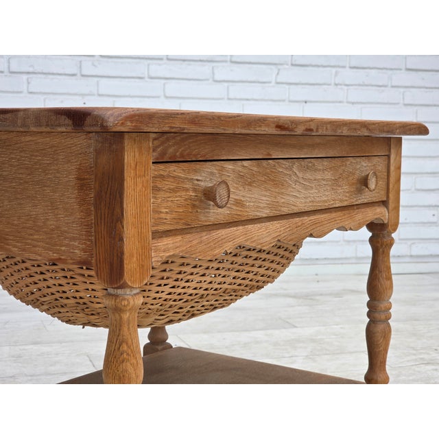 Mid-Century Modern Scandinavian Side Table with Drawers in Oak Wood and Rattan, 1970s For Sale - Image 3 of 18