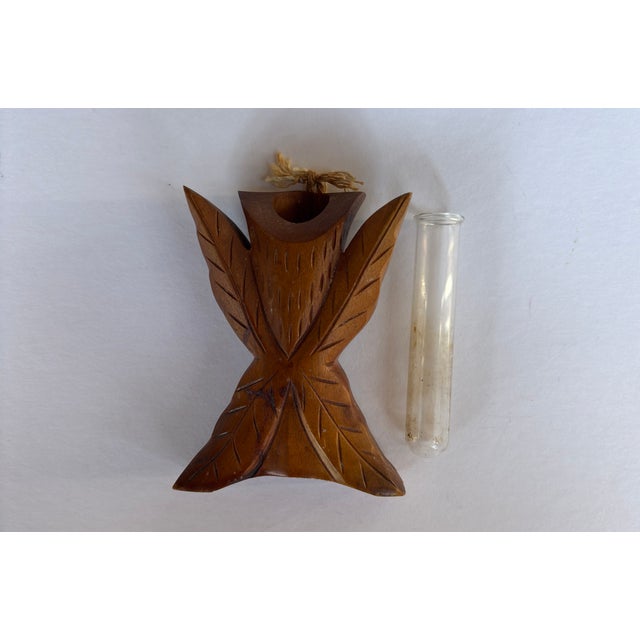 Carved Hardwood Wall Hanging Budvase For Sale - Image 9 of 9