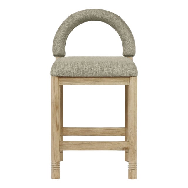 Heidi Teak & Brown Boucle Counter Stool For Sale