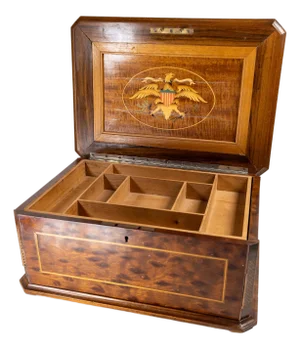 20th Century American Mahogany Jewelry or Sewing Box With Patriotic Eagle
