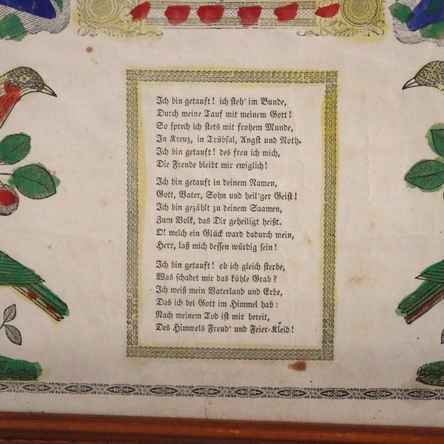 Mid 19th Century Pa German Fraktur Taufschein Watercolor & Ink Birth/Baptismal Certificate C1857 For Sale - Image 5 of 12