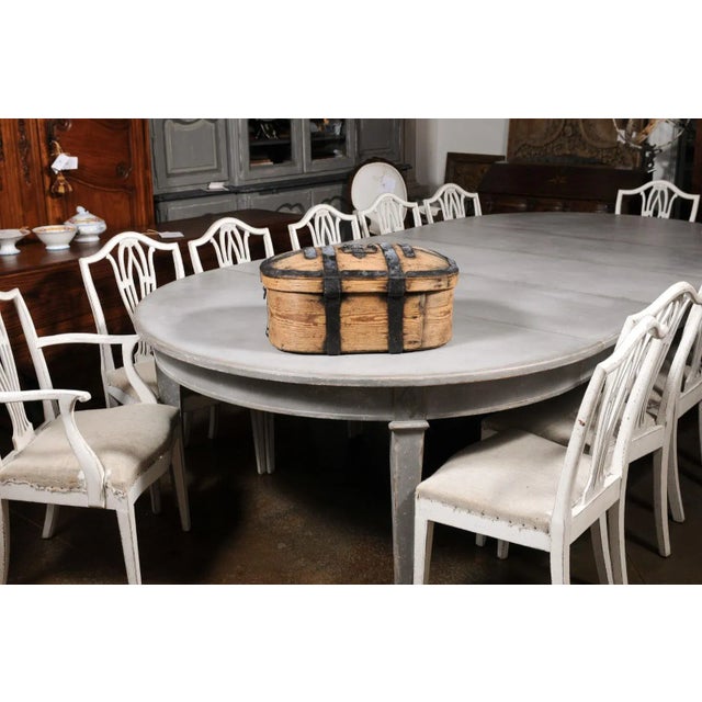 Rustic Swedish 1790s Rustic Oval Top Wooden Box with Iron Accents and Distressed Patina For Sale - Image 3 of 12