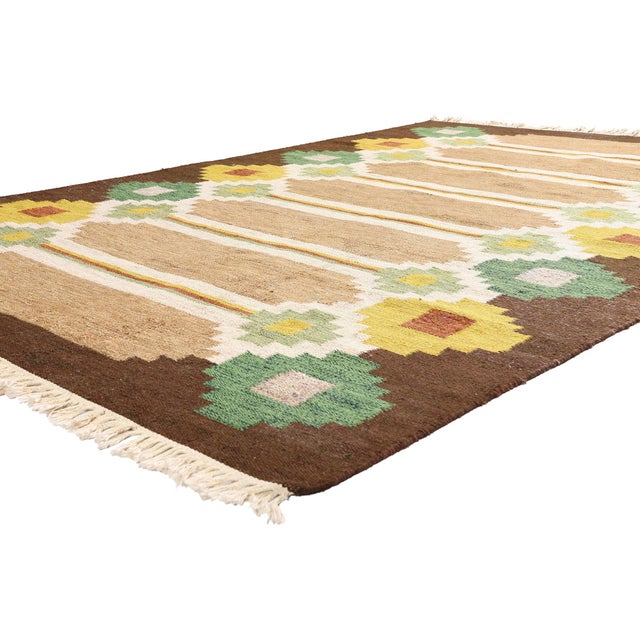 79389 Vintage Swedish Rollakan Rug, 06'06 x 09'06. The Scandinavian Lattice: A Vintage Swedish Rollakan Masterpiece of...