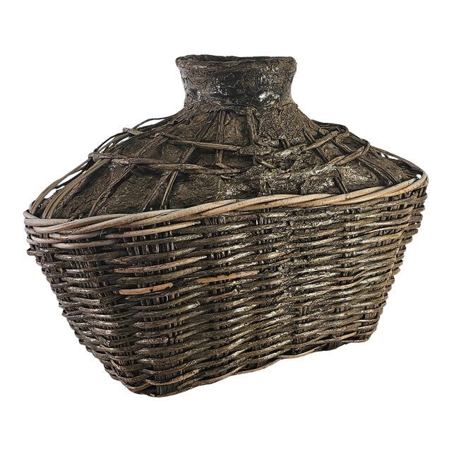 Chinese Woven Willow Oil Container Basket 25" For Sale