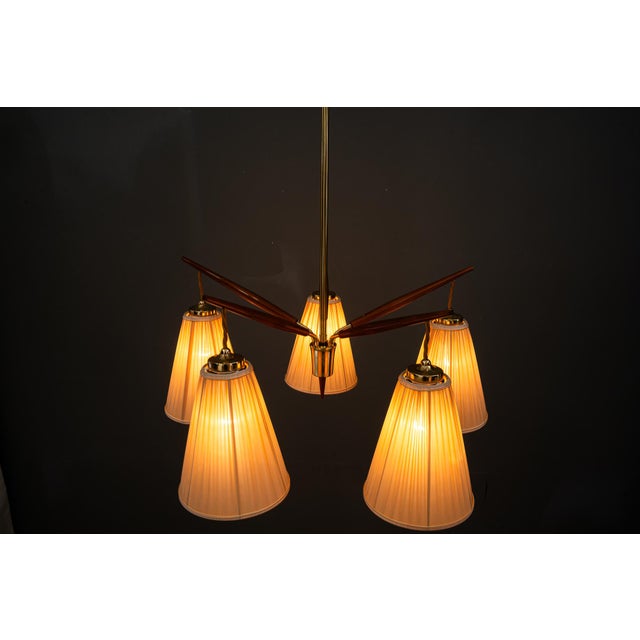Metal Chandelier with Fabric Shades from Rupert Nikoll, Vienna, 1950s For Sale - Image 7 of 18