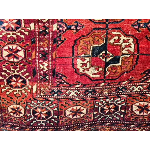 Vintage Turkmen Tekke Area Rug in Allover Geometric Pattern in Brick-Red, Navy, Ivory, Brown For Sale - Image 15 of 16