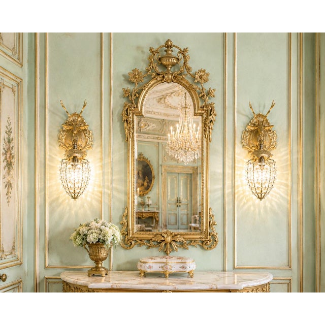 French Late 20c French Louis XVI Gilt Bronze Sconces Wall Lamps - Pair For Sale - Image 3 of 16