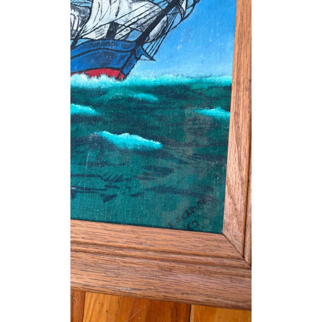 Vintage ship maritime painting, Seascape oil painting on board signed and dated 1952
