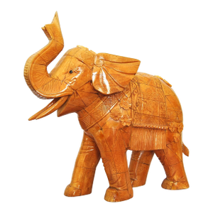Mid 20th Century Hindu Trunk-Up Elephant Hand-Carved Wood Indian Ganesha Animal Sculpture Statuette