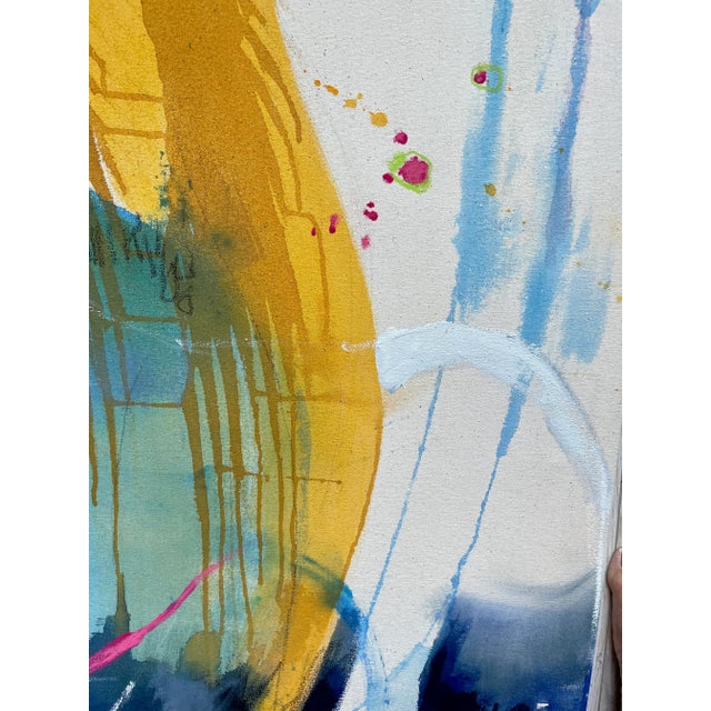 Contemporary "The Joy of Chance" Original Modern Abstract Painting in Blue and Green by Michele Zuzalek For Sale - Image 3 of 5