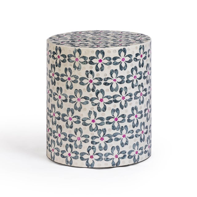 Lorna Stool in Aqua Floral Capiz Shell Motif For Sale In Los Angeles - Image 6 of 6