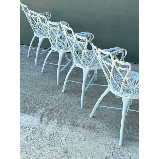 Victorian Vintage White Metal Outdoor Armchairs - Set of Four For Sale - Image 3 of 12