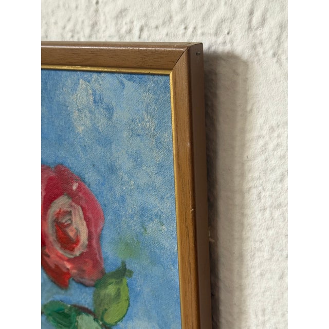 Mid 20th Century Midcentury Folk Art Still Life With Roses in Vase For Sale - Image 5 of 7