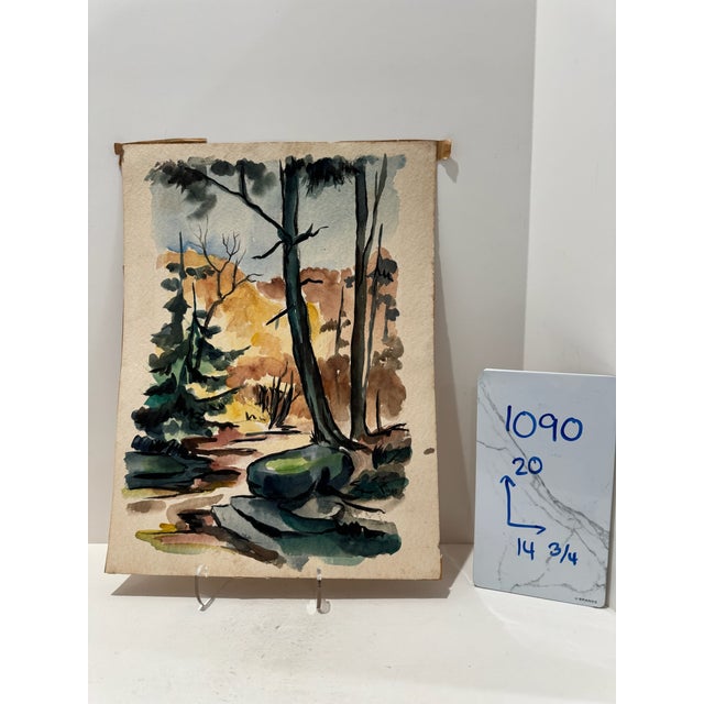 Paper Henry Emil Salloch Original Watercolor on Paper Autumn Forest Clearing, 1945 For Sale - Image 7 of 7