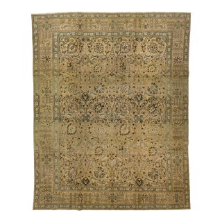 1960s Vintage Persian Tabriz Handmade All-Over Ivory Wool Rug 10 X 12 For Sale