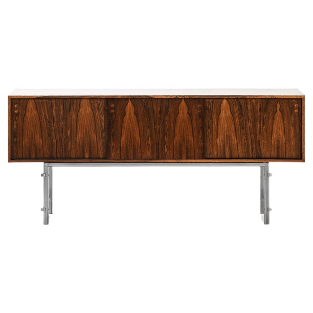 Freestanding Sideboard in Rosewood and Chromed Steel attributed to Jan Lunde Knudsen, 1960s For Sale