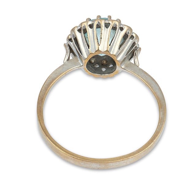 1960s Mid Century 2.20 Carat Aquamarine Diamond 18k White Gold Cluster Ring, Size 8.25 For Sale In Los Angeles - Image 6 of 8