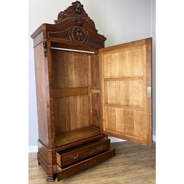 Antique French Carved Burr Walnut and Mirrored Wardrobe For Sale - Image 17 of 18