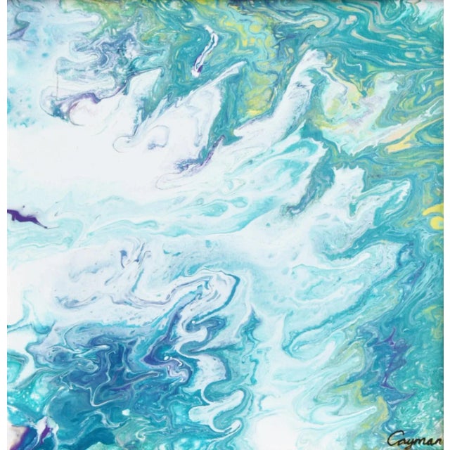 Original Contemporary Modern Abstract Marbleized Art Painting W/ Antiqued Gold Wood Frame For Sale - Image 4 of 5