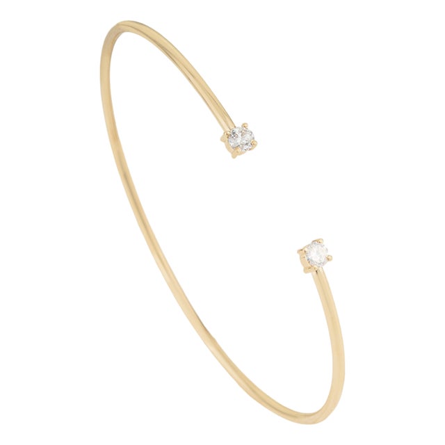 Brilliant Cut Diamond Adjustable Cuff Bangle Bracelet in 14k Yellow Gold For Sale